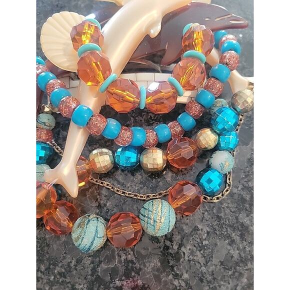 Dolphins Seashell Beaded Hair Clip Barette By Chic & Plus Paris France Large main image 4